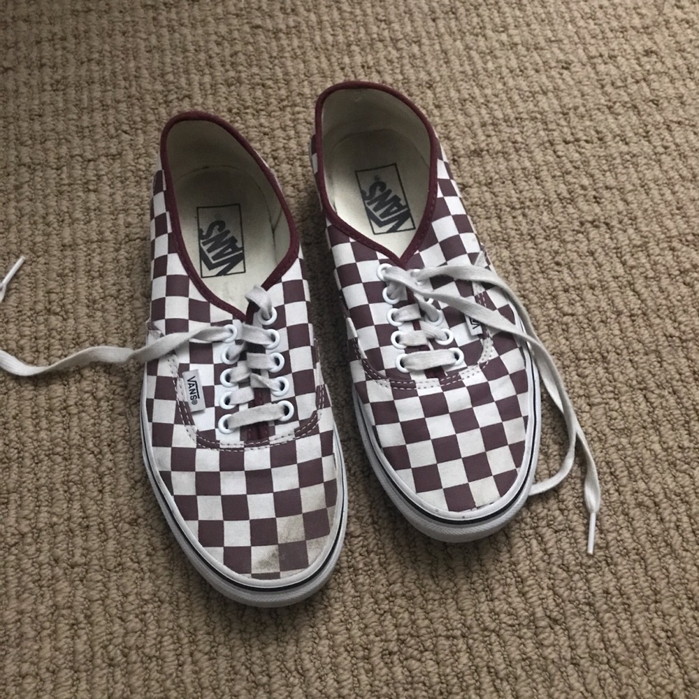 burgundy checkered lace up vans